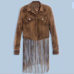 Diesel Fringe Crop Suede Leather Whipstitch Jacket - Brown (XS)